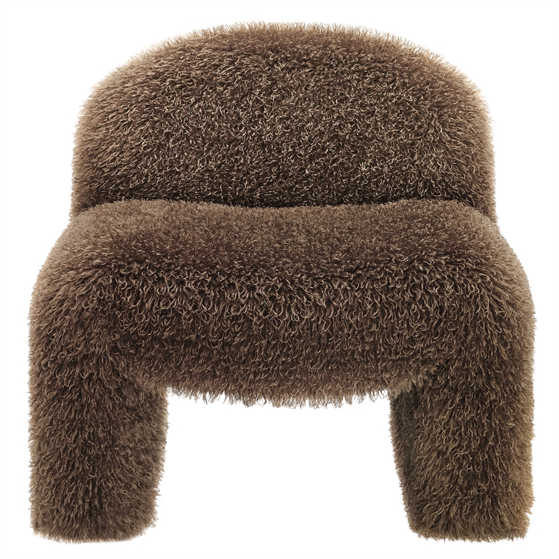 Maklaine Contemporary Faux Fur Upholstered Accent Chair in Brown