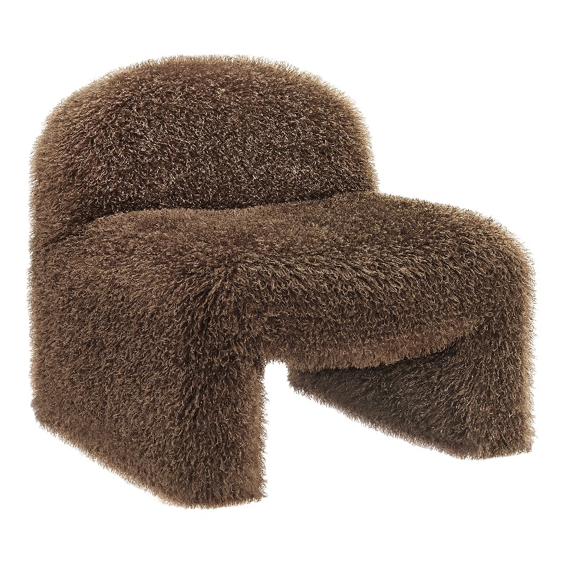 Maklaine Contemporary Faux Fur Upholstered Accent Chair in Brown
