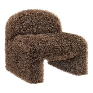 Maklaine Faux Fur Brown Accent Chair Rounded Fully Assembled