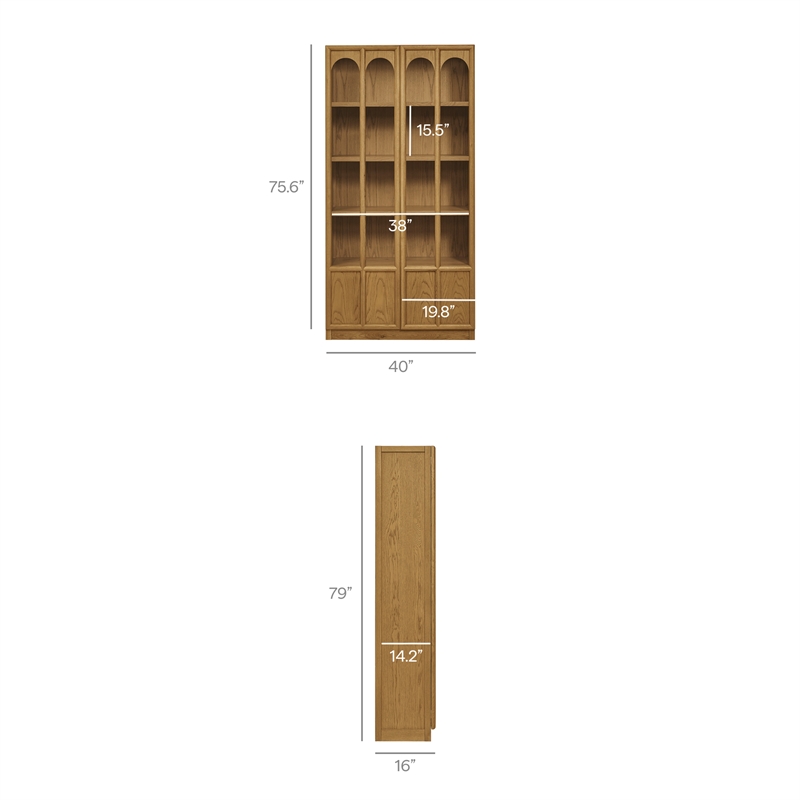 Maklaine Contemporary Solid Wood and Glass Display Cabinet in Oak