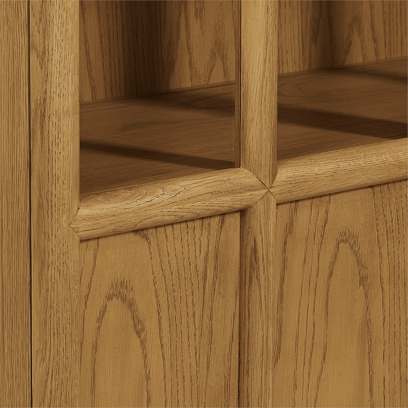 Maklaine Contemporary Solid Wood and Glass Display Cabinet in Oak