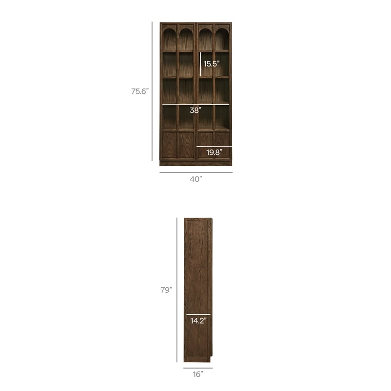 Maklaine Contemporary Solid Wood and Glass Display Cabinet in Walnut