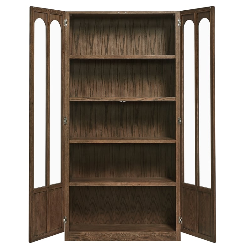 Maklaine Contemporary Solid Wood and Glass Display Cabinet in Walnut