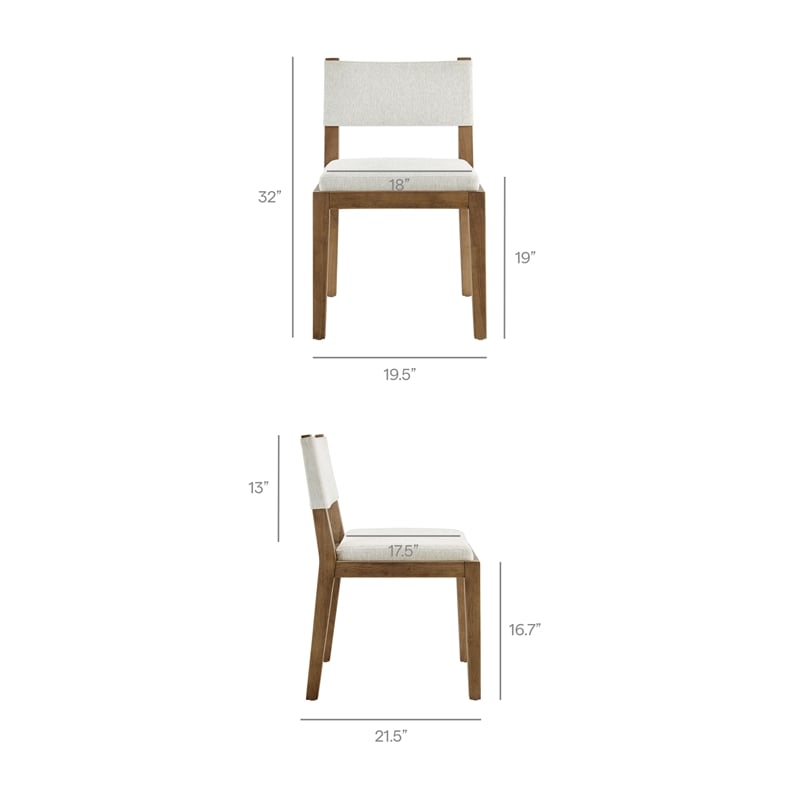 Maklaine Fabric Upholstered Wood Armless Dining Chair in Ivory