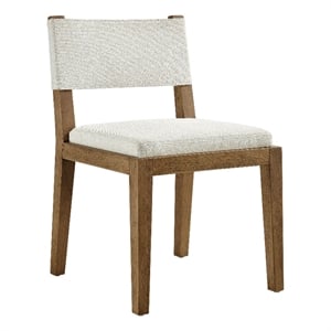 Maklaine Fabric Upholstered Wood Armless Dining Chair in Ivory