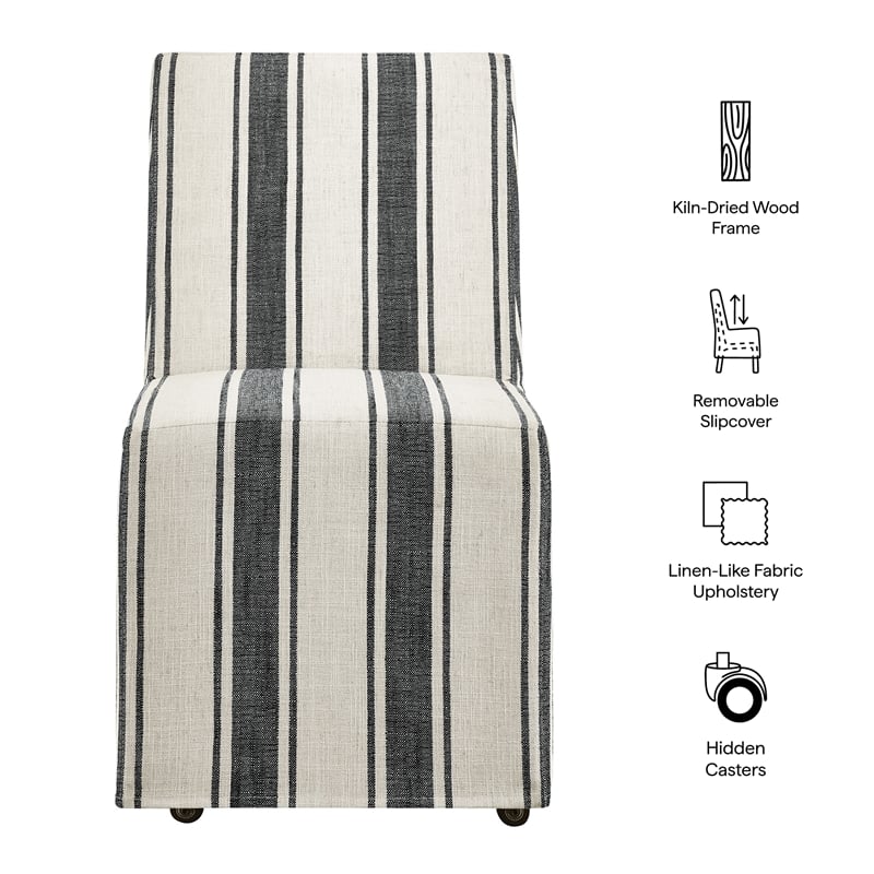 Maklaine Striped Slipcovered Dining Side Chair in Black Stripe