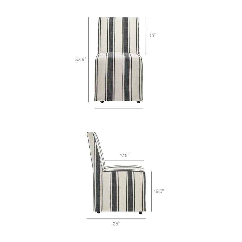 Maklaine Striped Slipcovered Dining Side Chair in Black Stripe