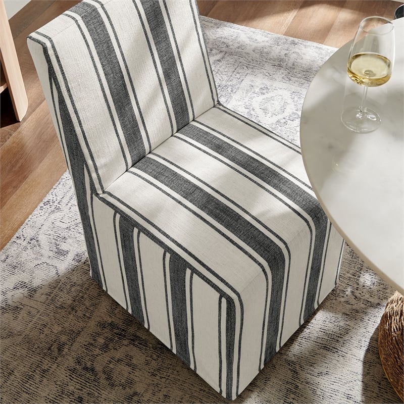 Maklaine Striped Slipcovered Dining Side Chair in Black Stripe
