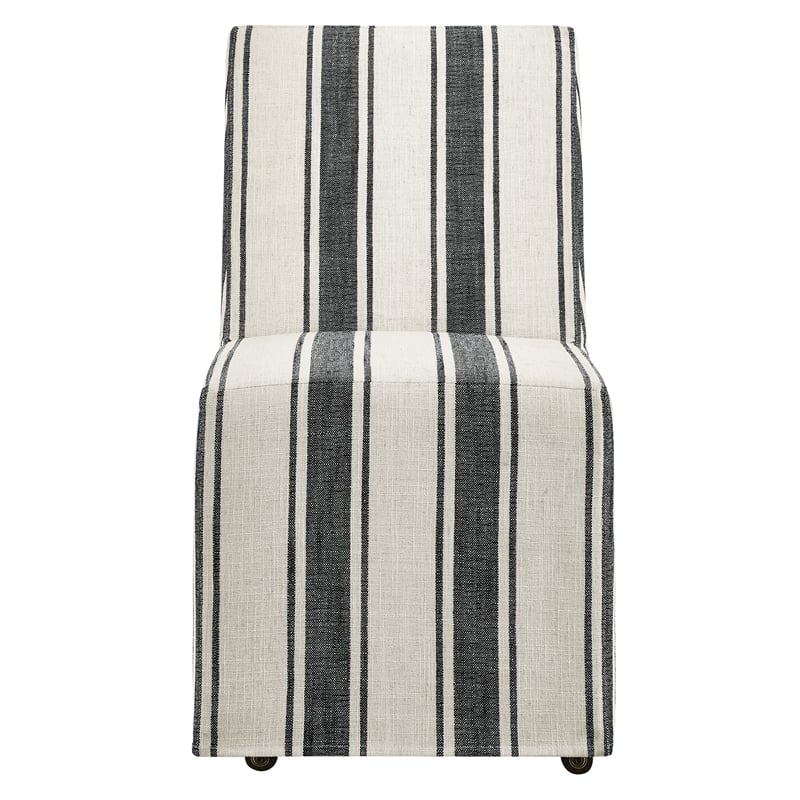 Maklaine Striped Slipcovered Dining Side Chair in Black Stripe