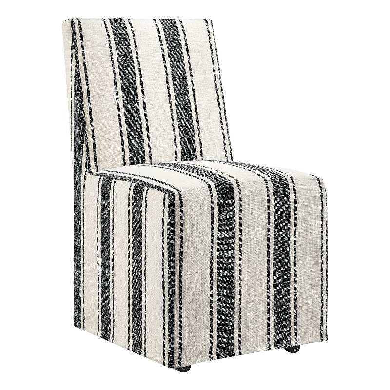 Maklaine Striped Slipcovered Dining Side Chair in Black Stripe