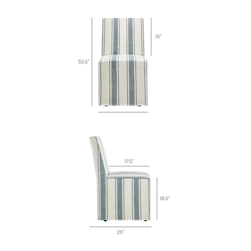Maklaine Striped Slipcovered Dining Side Chair in Blue Stripe