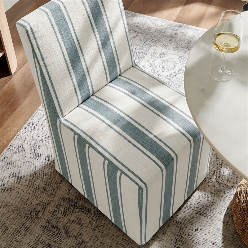 Maklaine Striped Slipcovered Dining Side Chair in Blue Stripe