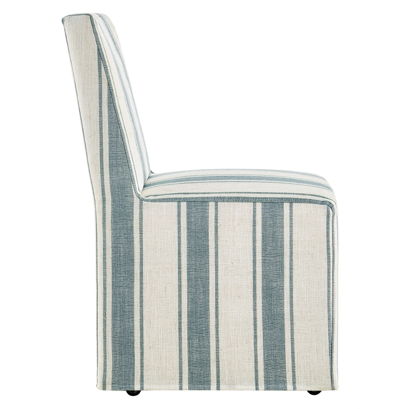 Maklaine Striped Slipcovered Dining Side Chair in Blue Stripe