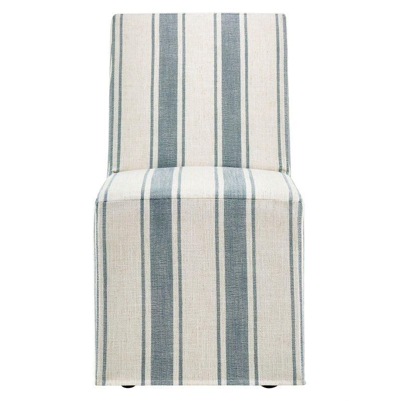 Maklaine Striped Slipcovered Dining Side Chair in Blue Stripe