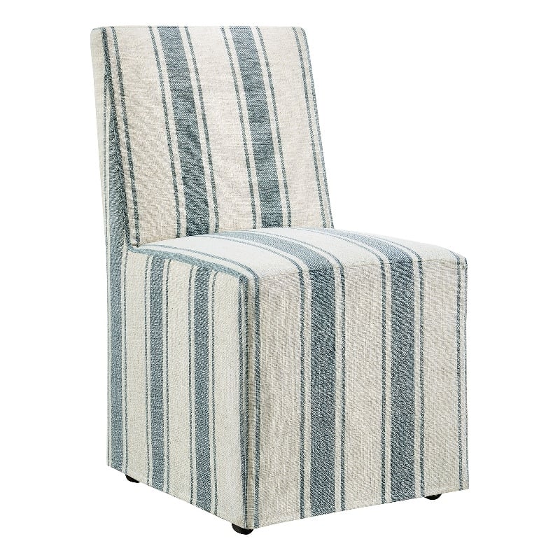 Maklaine Striped Slipcovered Dining Side Chair in Blue Stripe