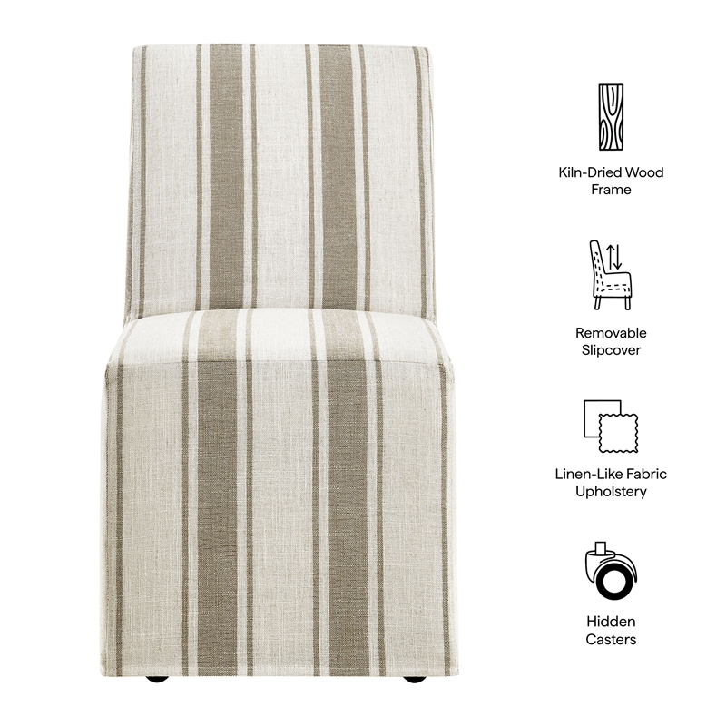 Maklaine Striped Slipcovered Dining Side Chair in Tan Stripe