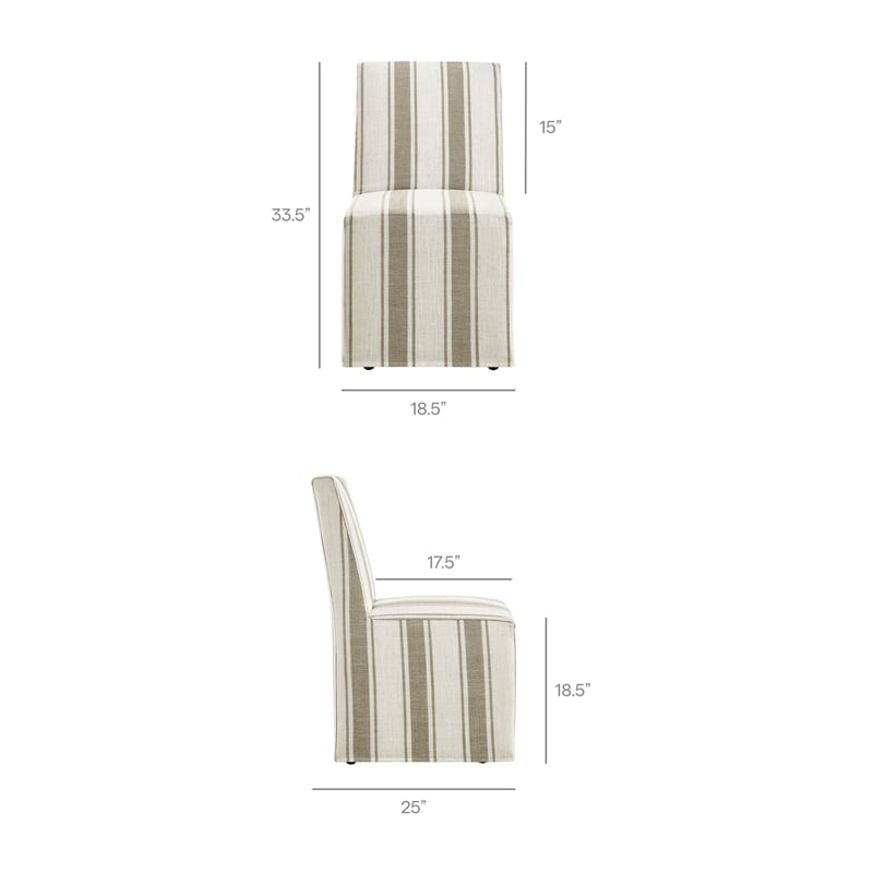 Maklaine Striped Slipcovered Dining Side Chair in Tan Stripe