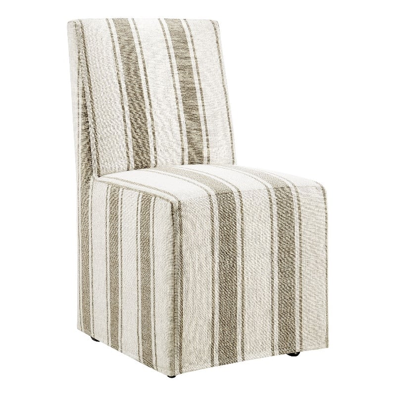 Maklaine Striped Slipcovered Dining Side Chair in Tan Stripe
