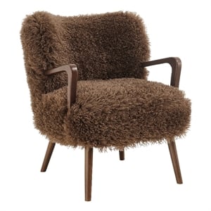 Maklaine Contemporary Faux Shearling Accent Armchair in Brown