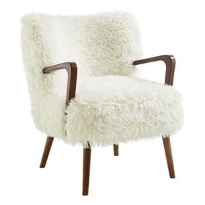 Maklaine Faux Shearling White Accent Armchair Curved Back Assembly Required