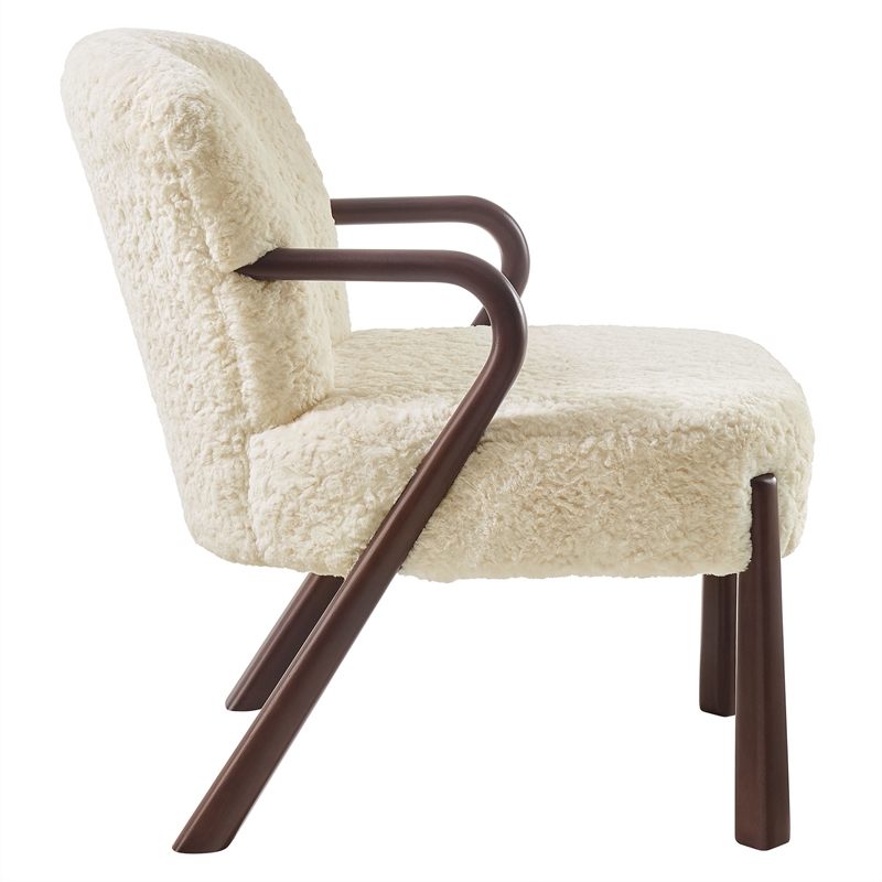 Maklaine Contemporary Faux Shearling Accent Armchair in Ecru
