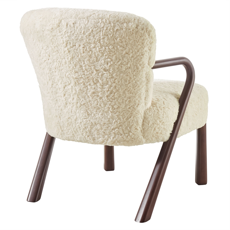 Maklaine Contemporary Faux Shearling Accent Armchair in Ecru