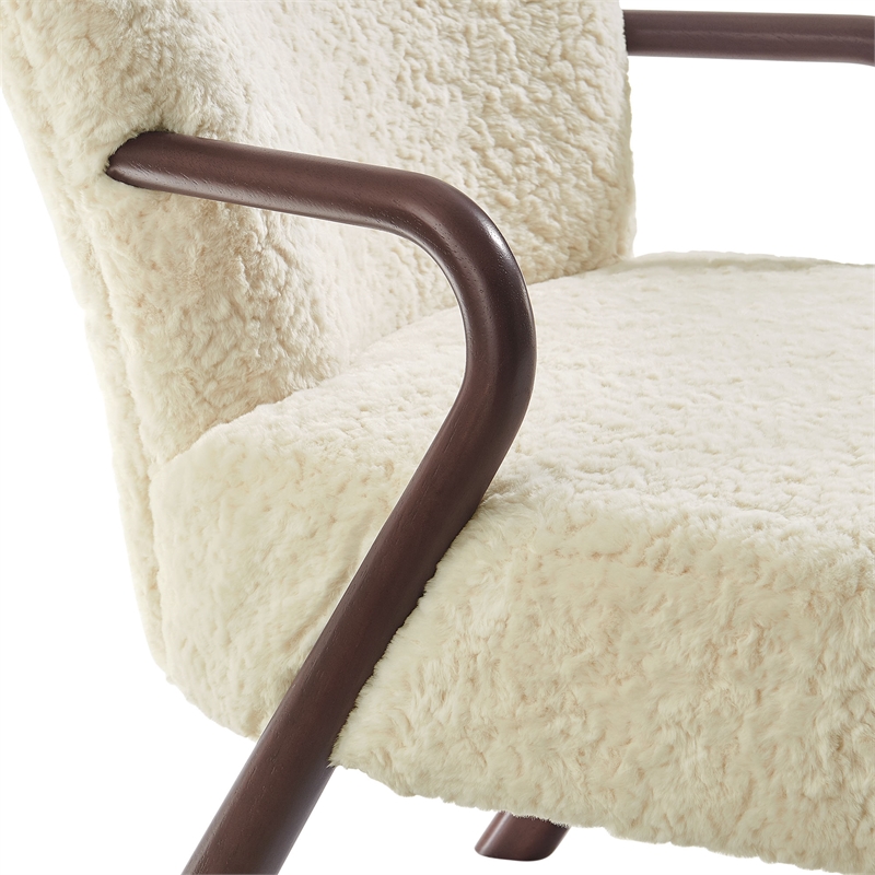 Maklaine Contemporary Faux Shearling Accent Armchair in Ecru
