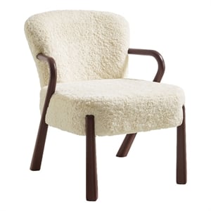 Maklaine Contemporary Faux Shearling Accent Armchair in Ecru
