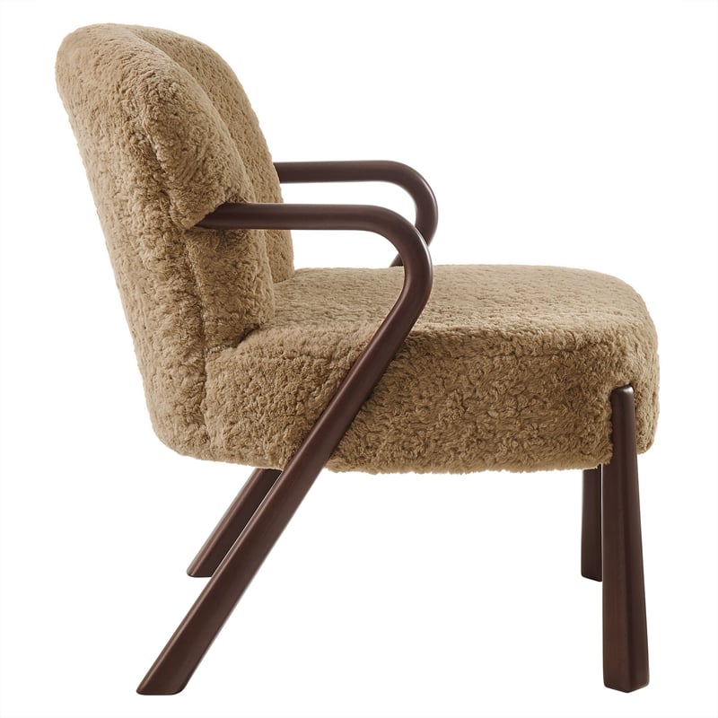 Maklaine Contemporary Faux Shearling Accent Armchair in Sand