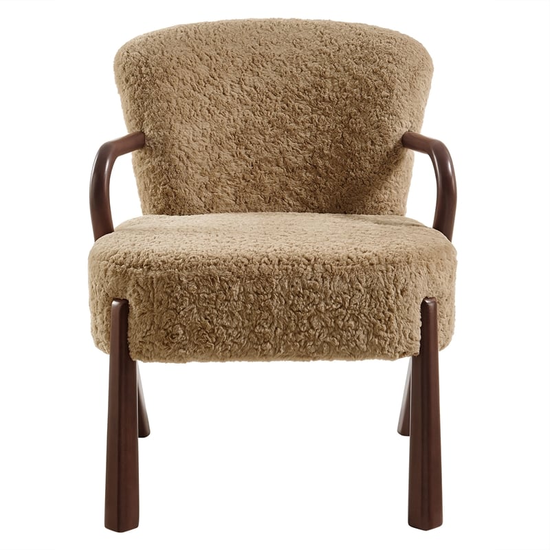 Maklaine Contemporary Faux Shearling Accent Armchair in Sand