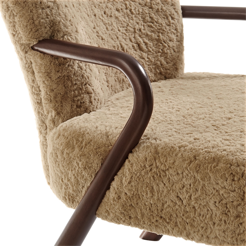 Maklaine Contemporary Faux Shearling Accent Armchair in Sand