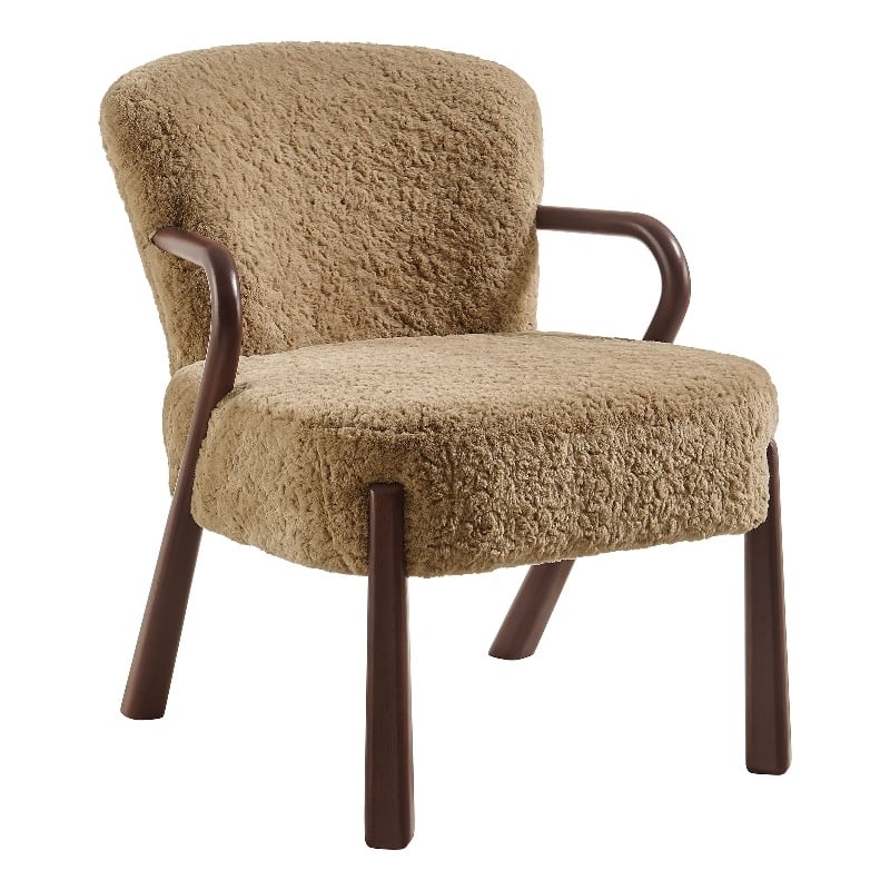 Maklaine Contemporary Faux Shearling Accent Armchair in Sand