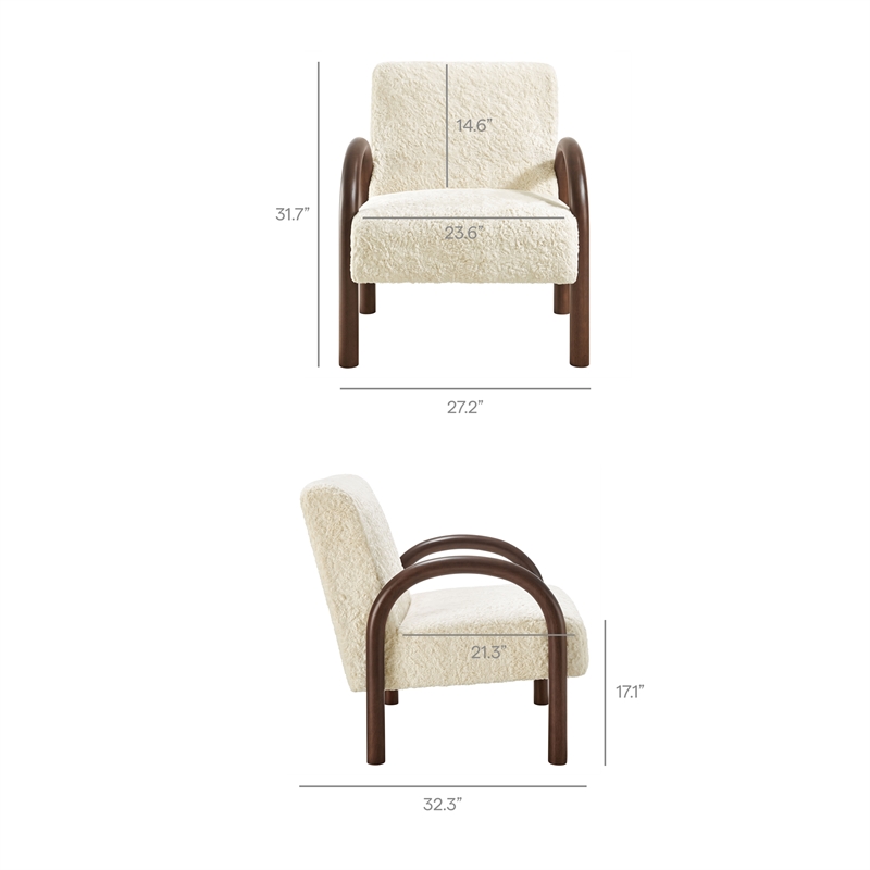 Maklaine Contemporary Faux Shearling Accent Armchair in Ecru