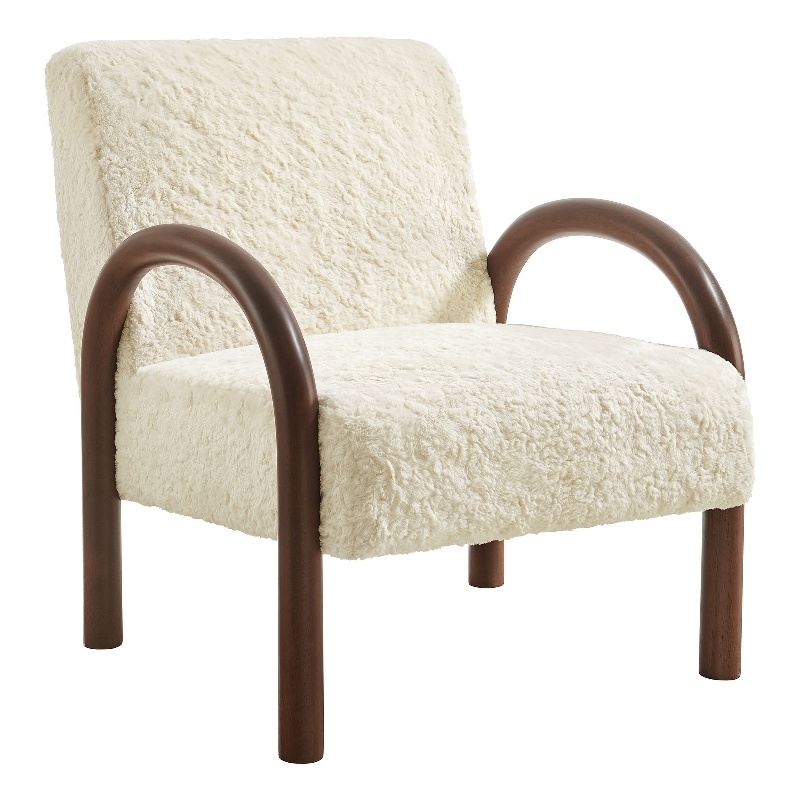 Maklaine Contemporary Faux Shearling Accent Armchair in Ecru