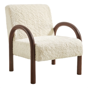 Maklaine Contemporary Faux Shearling Accent Armchair in Ecru