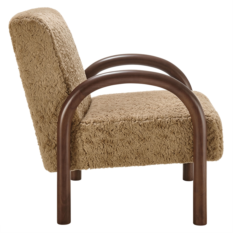 Maklaine Contemporary Faux Shearling Accent Armchair in Sand