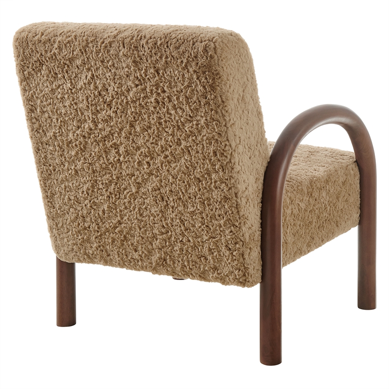 Maklaine Contemporary Faux Shearling Accent Armchair in Sand