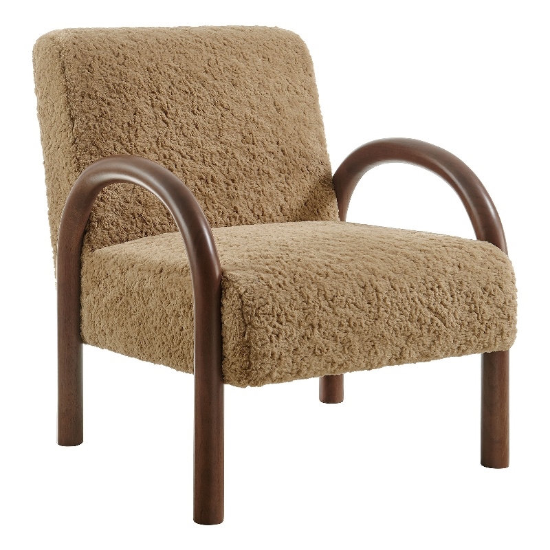 Maklaine Contemporary Faux Shearling Accent Armchair in Sand