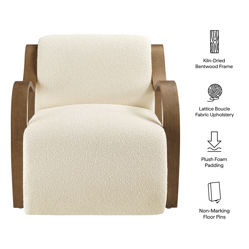 Maklaine Contemporary Lattice Boucle Accent Armchair in Cream