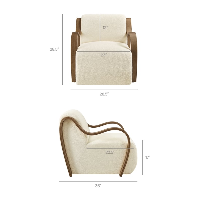 Maklaine Contemporary Lattice Boucle Accent Armchair in Cream