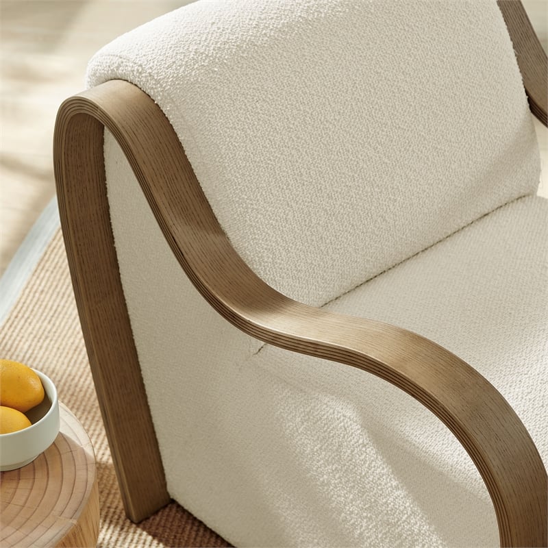 Maklaine Contemporary Lattice Boucle Accent Armchair in Cream