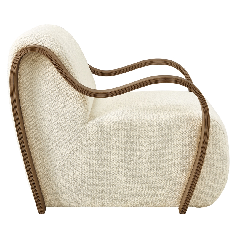 Maklaine Contemporary Lattice Boucle Accent Armchair in Cream