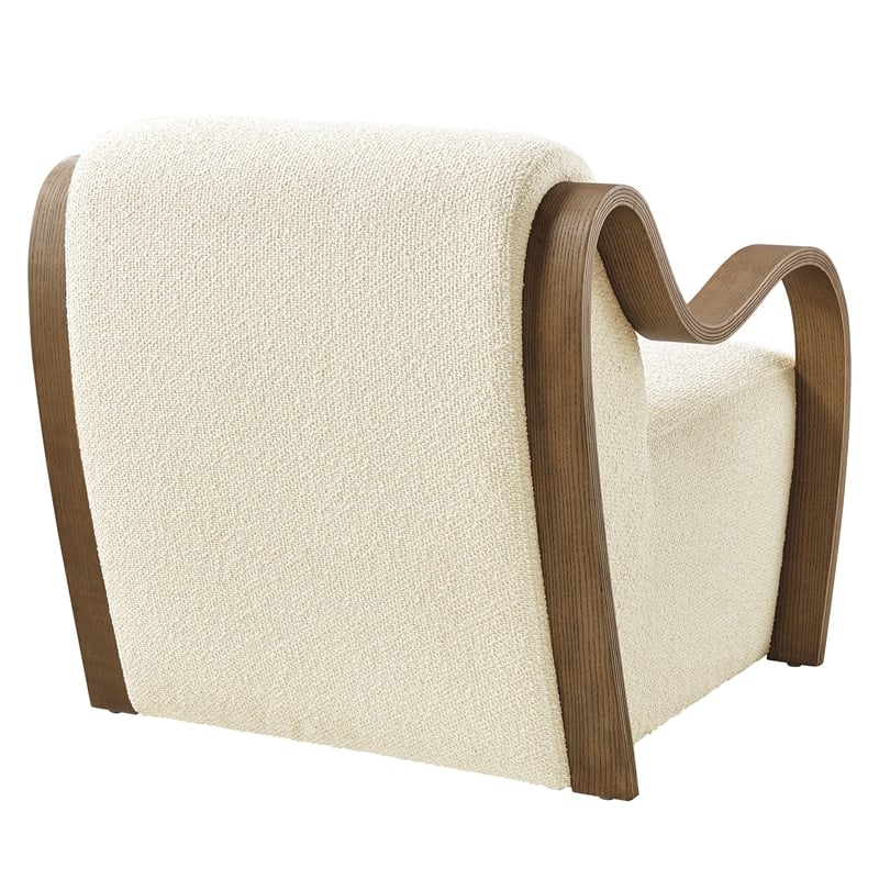 Maklaine Contemporary Lattice Boucle Accent Armchair in Cream