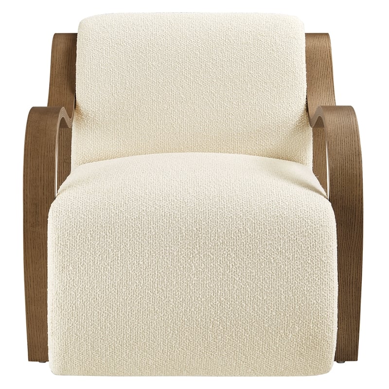 Maklaine Contemporary Lattice Boucle Accent Armchair in Cream