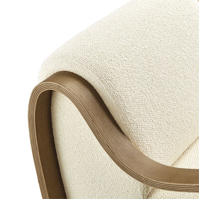 Maklaine Contemporary Lattice Boucle Accent Armchair in Cream