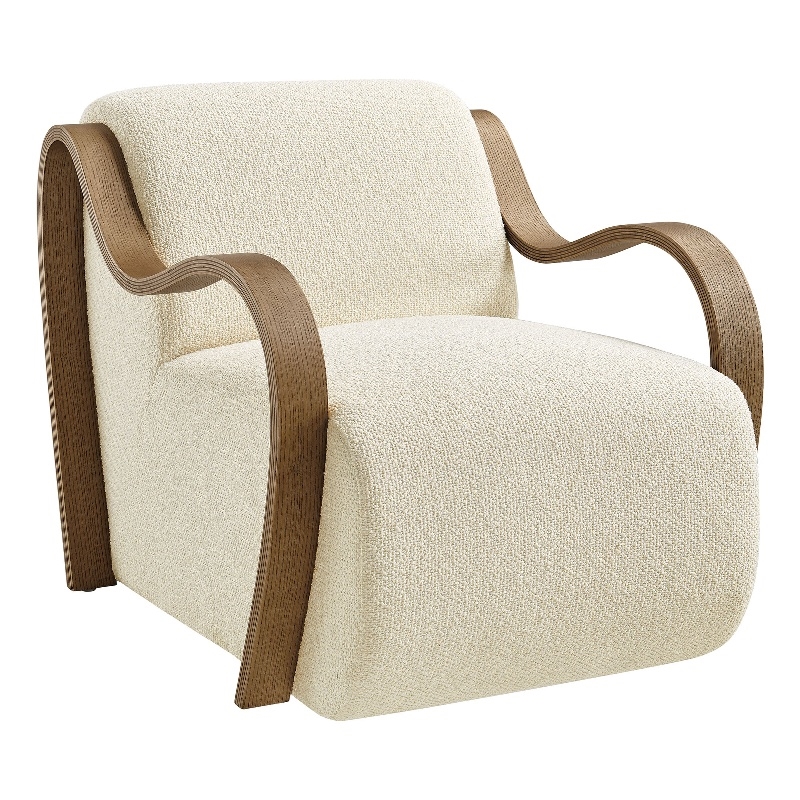 Maklaine Contemporary Lattice Boucle Accent Armchair in Cream