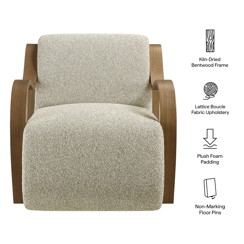 Maklaine Contemporary Lattice Boucle Accent Armchair in Marble