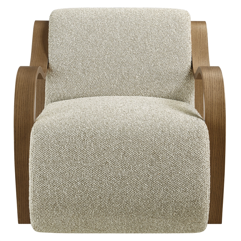 Maklaine Contemporary Lattice Boucle Accent Armchair in Marble