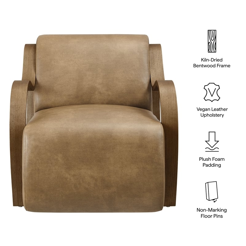Maklaine Contemporary Vegan Leather Accent Armchair in Toast