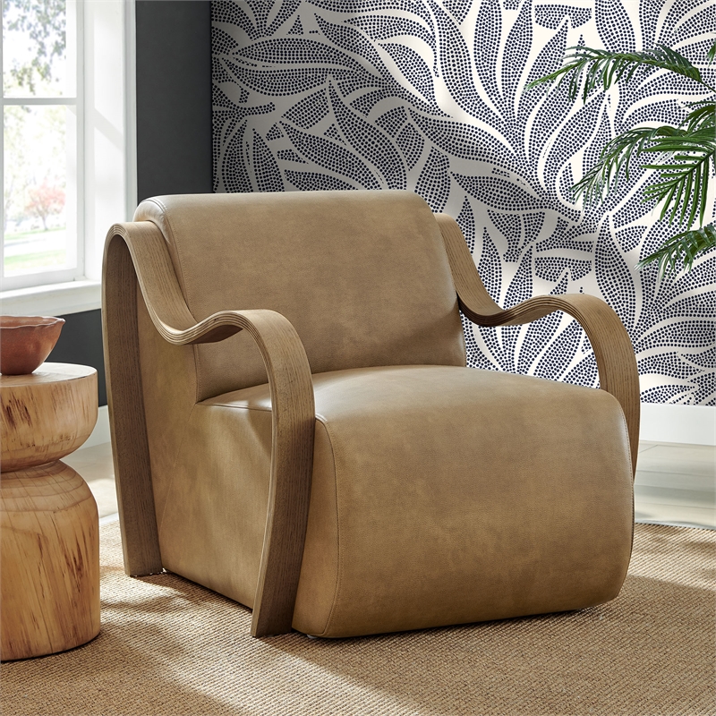 Maklaine Contemporary Vegan Leather Accent Armchair in Toast